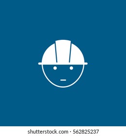 Construction Person Man In Helmet Flat Icon On Blue Background