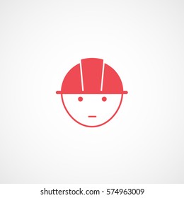 Construction Person Man In Helmet Red Flat Icon On White Background