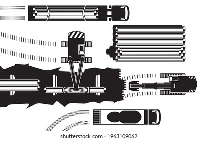 Construction of pipeline from above - vector illustration