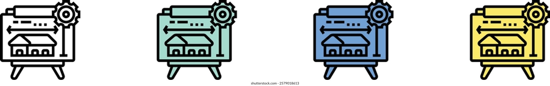 construction plan icon. Outline, Green, Blue and Yellow Style Design Isolated On White Background
