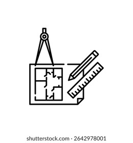 Construction plan icon outline set sign
