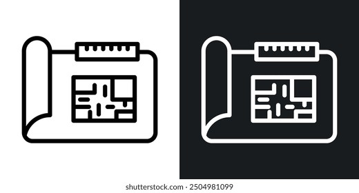 Construction plan vector icon set black and white filled and outlined style.
