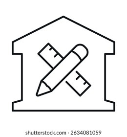 Ícone de planejamento de construção apresentando ferramentas de desenho em um design simplificado para projetos de arquitetura e engenharia