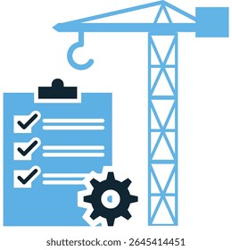 Vetor de ícone de planejamento de construção, representando o desenvolvimento estratégico e o roteiro do projeto. Perfeito para agendamento, alocação de recursos, definição de metas e execução eficiente na construção.