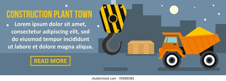 Construction plant town banner horizontal concept. Flat illustration of construction plant town banner horizontal vector concept for web