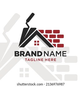 construction plastering logo with brick and trowel design