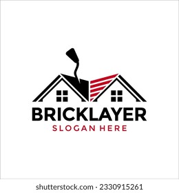 Logotipo de montaje de construcción con ladrillos e ilustración vectorial de diseño de paletas 