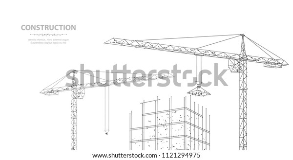建設 白い背景にクルーンの下にポリゴンのワイヤフレームビル 図面 グラフィック 建設 開発 建築 その他のコンセプトイラストや背景 のベクター画像素材 ロイヤリティフリー