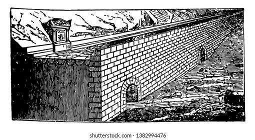 Bau eines Portion von Appian Way, eine berühmte Straße mit vielen Zweigen, verbunden Rom mit Süditalien, Vintage-Linie Zeichnung oder Gravitation Illustration.
