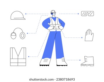 Construction PPE checklist abstract concept vector illustration. Construction site worker in personal protective equipment with checklist, builder daily routine, safety gear abstract metaphor.