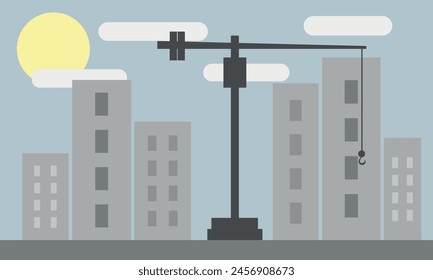 Construction Process, Flat background, Vector illustration, Geometric, Architecture, Concept, Commercial, Presentation, Engineering, Business, Template, Town