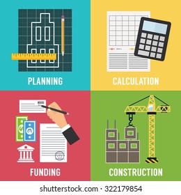 Construction process Infographic. Building concept. Vector flat design illustration.