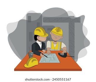 the construction process line art illustration