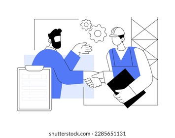 Construction procurement abstract concept vector illustration. General contractor meeting with clients, talking about building materials procurement, construction planning abstract metaphor.