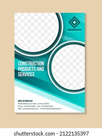Construction products and services cover a4 template for a report and brochure design, flyer, banner, leaflets decoration for printing and presentation vector illustration. space for text and photo