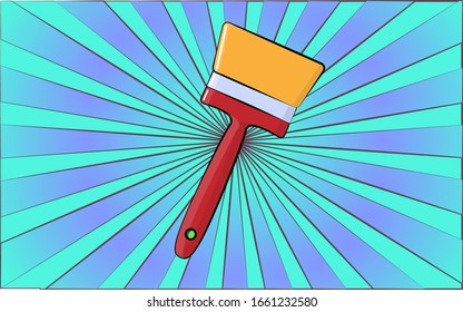 Construction professional repair tool paint brush on a background of abstract blue rays. Vector illustration.