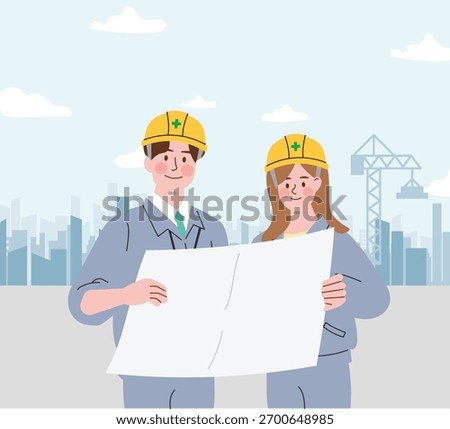 Construction Professionals Reviewing Blueprints at Building Site