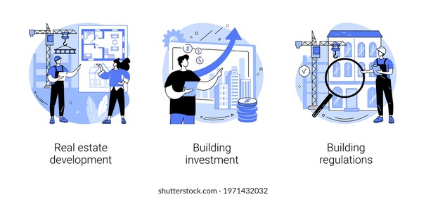 Construction project abstract concept vector illustrations.