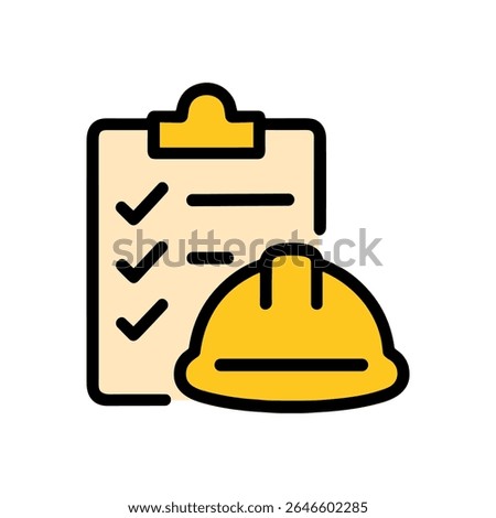 Construction project checklist with safety gear. Icon Symbol Illustration