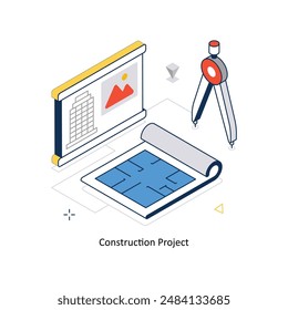 Construction Project concept vector isometric style stock illustration. EPS file