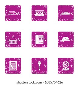 Construction project icons set. Grunge set of 9 construction project vector icons for web isolated on white background