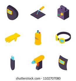 Construction project icons set. Isometric set of 9 construction project vector icons for web isolated on white background
