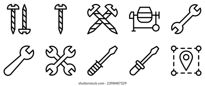 construction project line style icon set collection