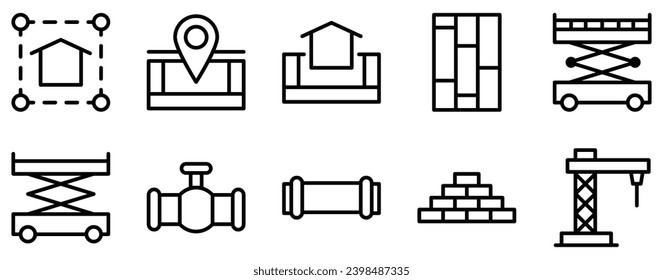 construction project line style icon set collection