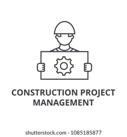 construction project management vector line icon, sign, illustration on background, editable strokes