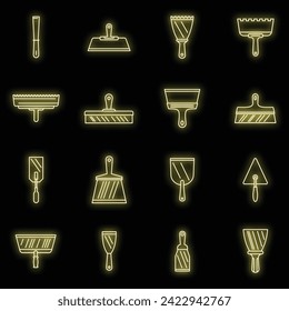 Construction putty knife icons set. Outline set of construction putty knife vector icons neon color on black