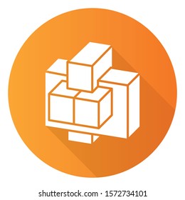 Construction puzzle orange flat design long shadow glyph icon. Connected pieces. Trial and error, put-together game. Mental exercise. Ingenuity test. Brain teaser. Vector silhouette illustration