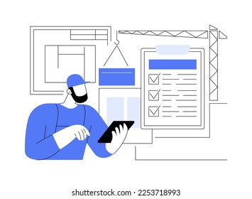 Construction quality control abstract concept vector illustration. Quality management, building progress, project requirements, materials specification, architecture blueprint abstract metaphor.