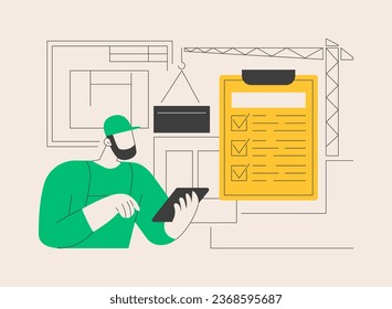 Construction quality control abstract concept vector illustration. Quality management, building progress, project requirements, materials specification, architecture blueprint abstract metaphor.