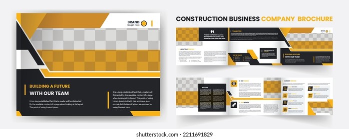 Construction, Real Estate, Company landscape tri fold Business brochure design, Leaflet, Poster.