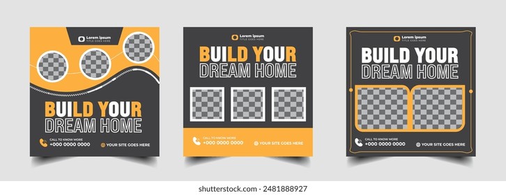 Construction Real Estate social media post banner design Template ,Home for sale social media post , Corporate construction tools social media post design, home improvement banner template