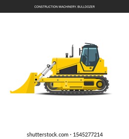 Construction realistic machinery. Bulldozer. Specialized construction machinery.