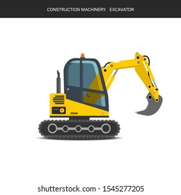 Construction realistic machinery. Excavator. Specialized construction machinery.