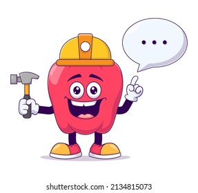 Construction red bell pepper cartoon mascot character vector illustration design