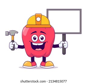Construction red bell pepper cartoon mascot character vector illustration design