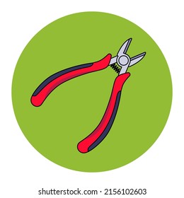 construction red pliers for cutting the cable. flat vector illustration.