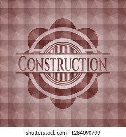 Construction red seamless emblem with geometric pattern background.