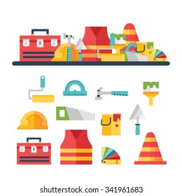 Construction related icons and illustrations, eps 10, no transparencies