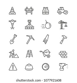 Construction related icons: thin vector icon set, black and white kit