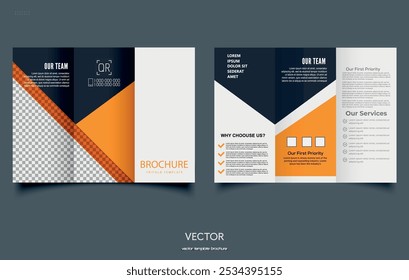 Construcción y renovación de diseño de Plantilla de folletos triples creativos.. Ilustración vectorial.