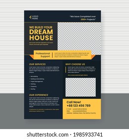 Plantilla de diseño de volante de construcción y renovación, póster de construcción, hoja de papel y planilla de volante 