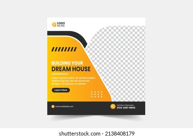 Construction renovation handyman home repair flyer and dream home social media post banner template or home for sale banner design
