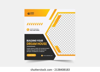 Construction renovation handyman home repair flyer and dream home social media post banner template or real estate banner design