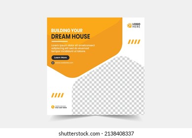 Construction renovation handyman home repair flyer and dream home social media post banner template or real estate banner design