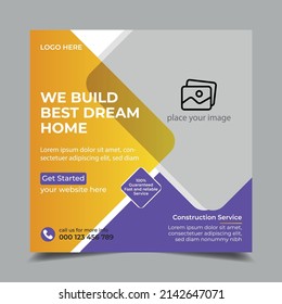 Construction renovation Handyman home repair flyer social media post and web banner template