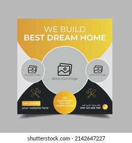 Construction renovation Handyman home repair flyer social media post and web banner template